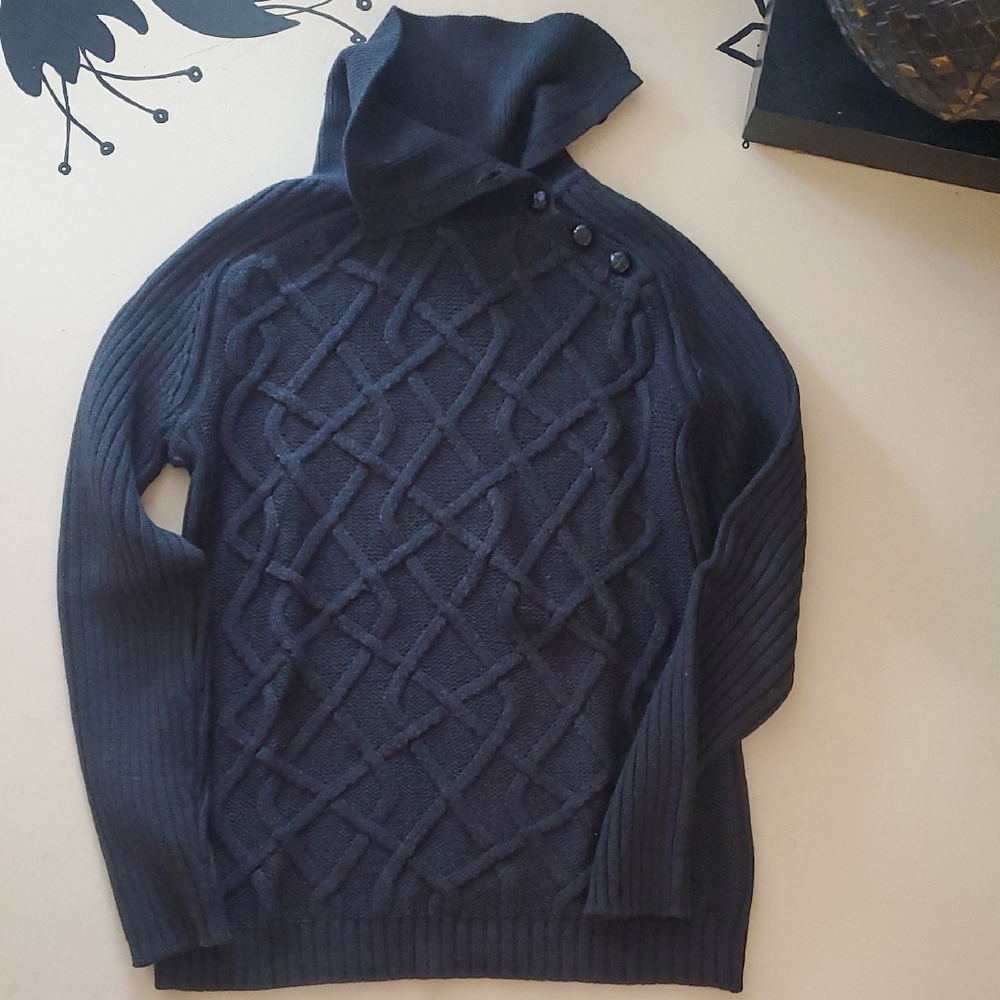 Armani Exchange Navy Turtleneck Sweater with Cable Knit Design